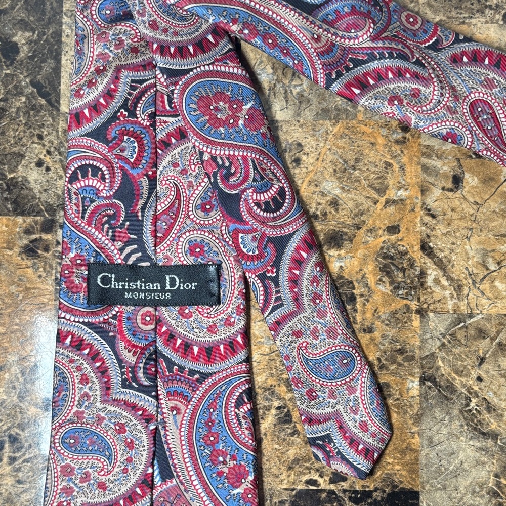 Dior Paisley Silk Tie - Red, Blue, and Gray